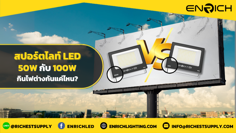 ความต่างไฟสปอร์ตไลท์ LED 50W กับ 100W กินไฟต่างกันแค่ไหน?